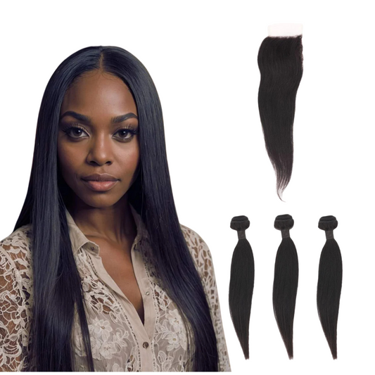 Brazilian Silky Straight Bundles with 4x4 HD Closure